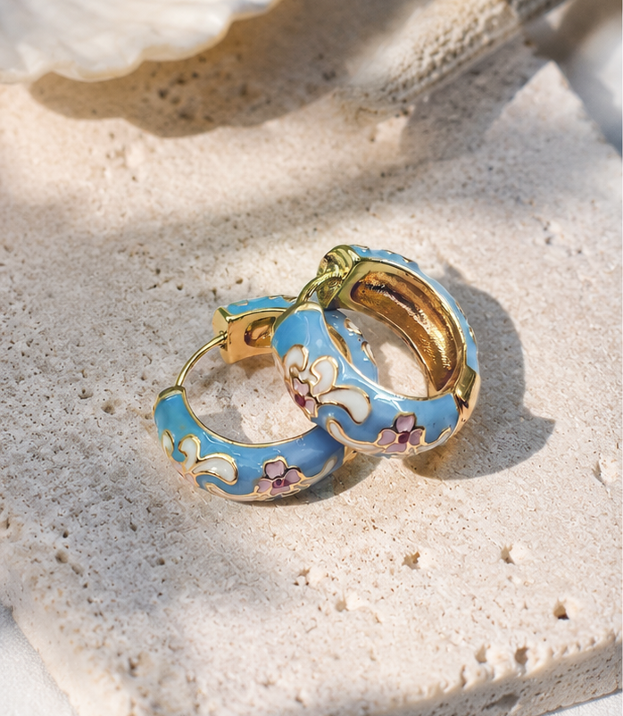 Azure Bloom Hoop Earrings